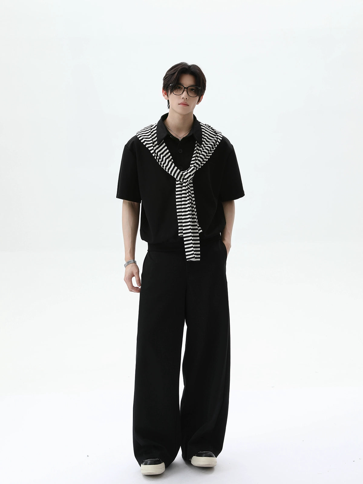 Set di Top a Maniche Striate e Pantaloni a Gamba Larga 