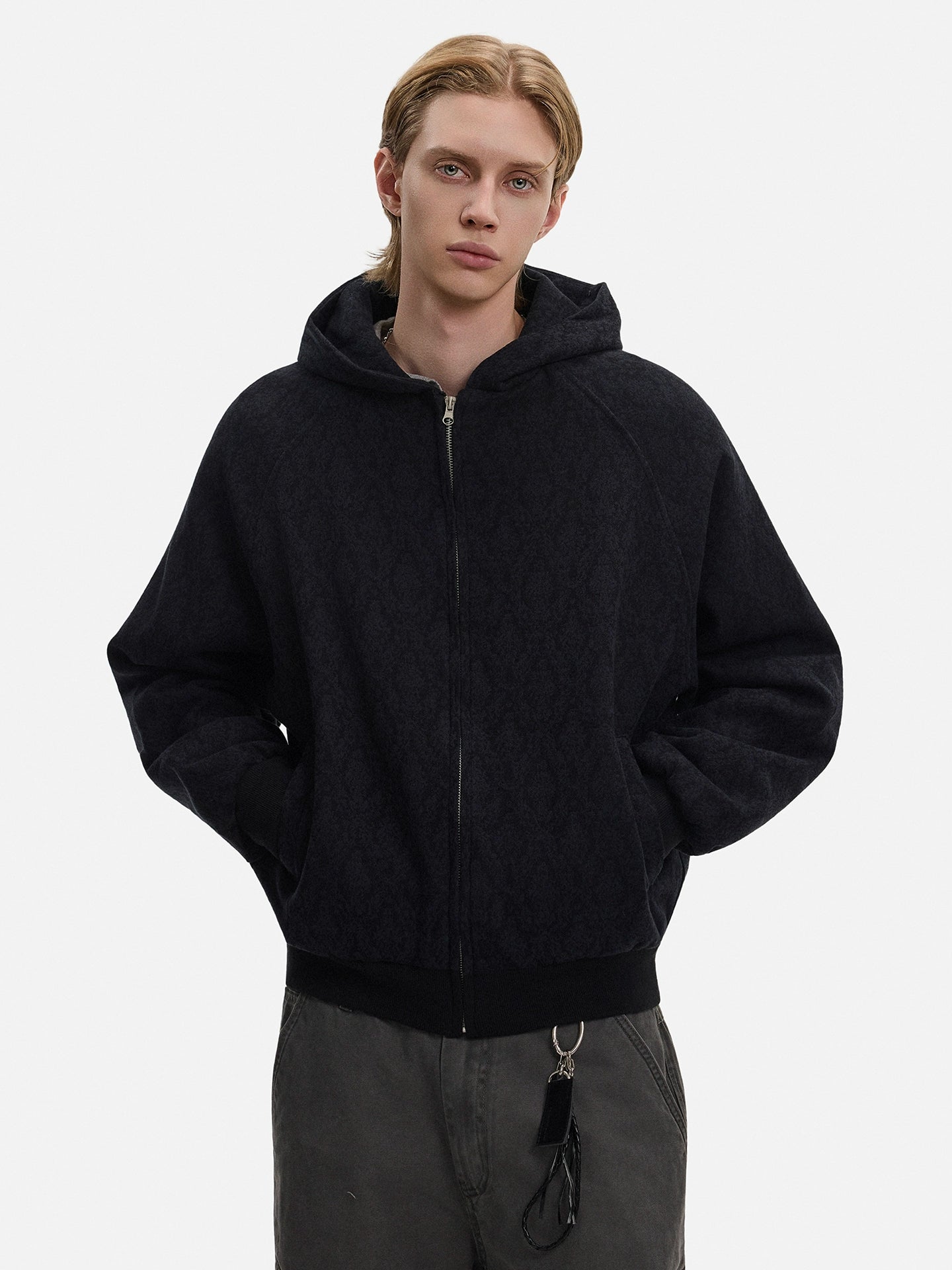 Textured Zip Up Hooded Sweatshirt