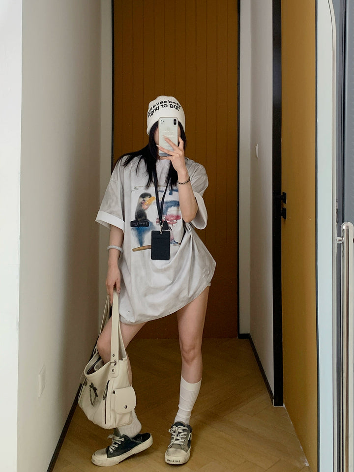Graffiti Print Loose Fit Short Sleeve T-shirt