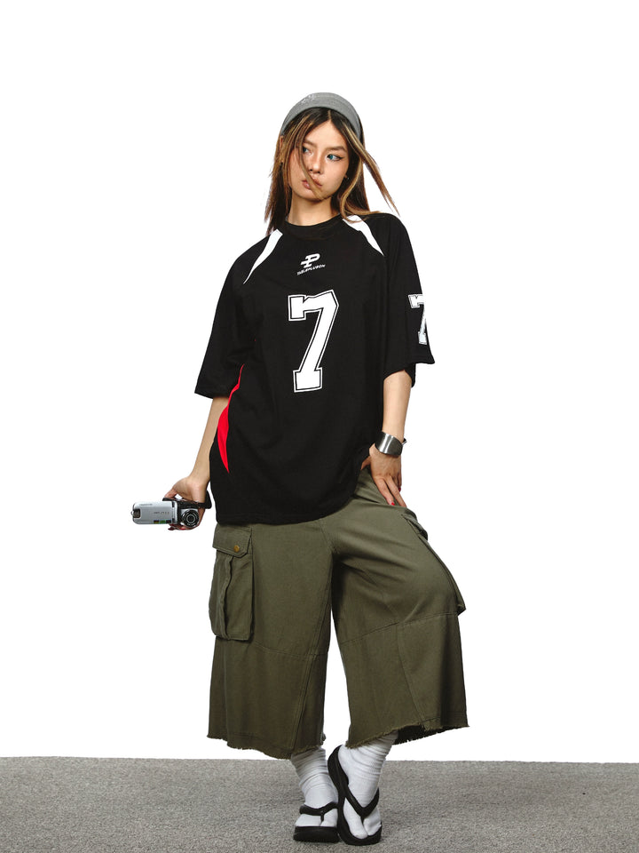 Oversized Sports Jersey Number Graphic T-Shirt