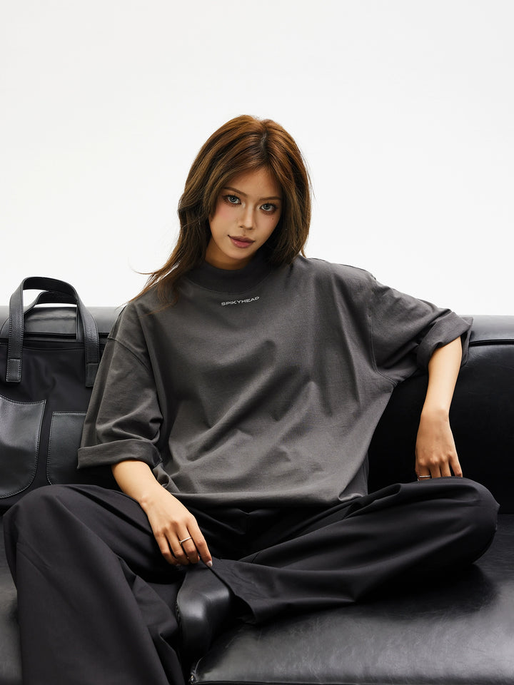 Short Sleeve High Collar Loose T-Shirt
