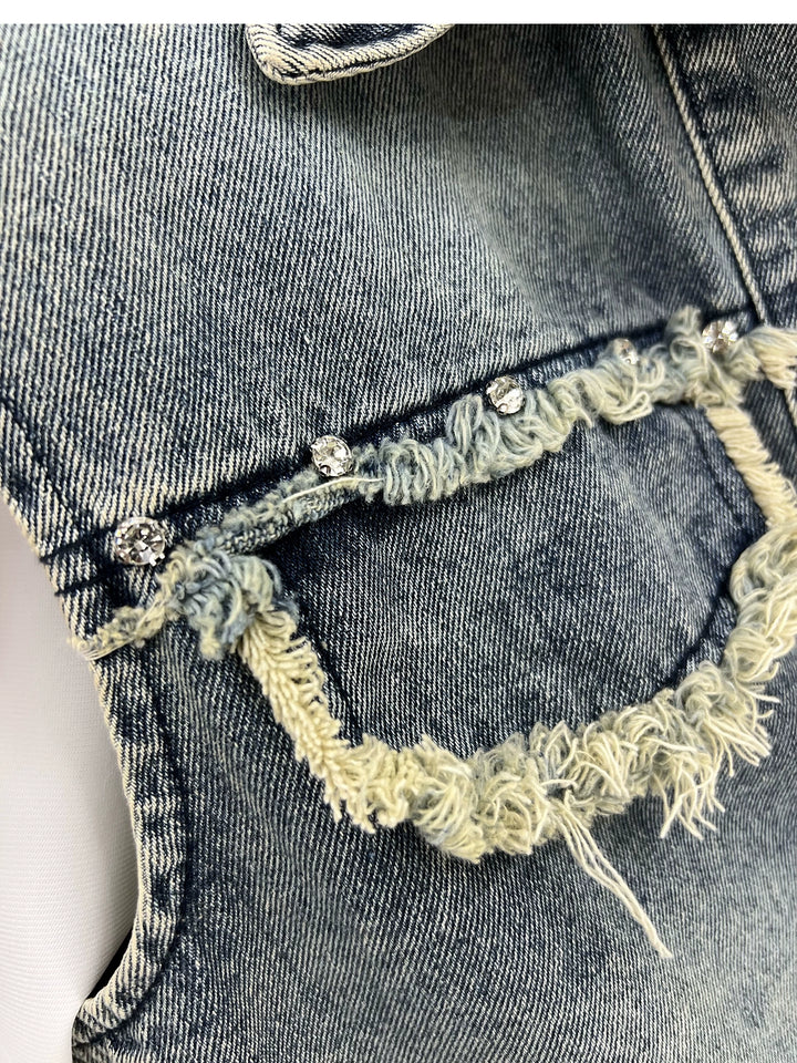 Ensemble de gilet et pantalon en denim déchiré 