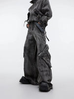 Distressed Zipper Denim Jacket Pants Set