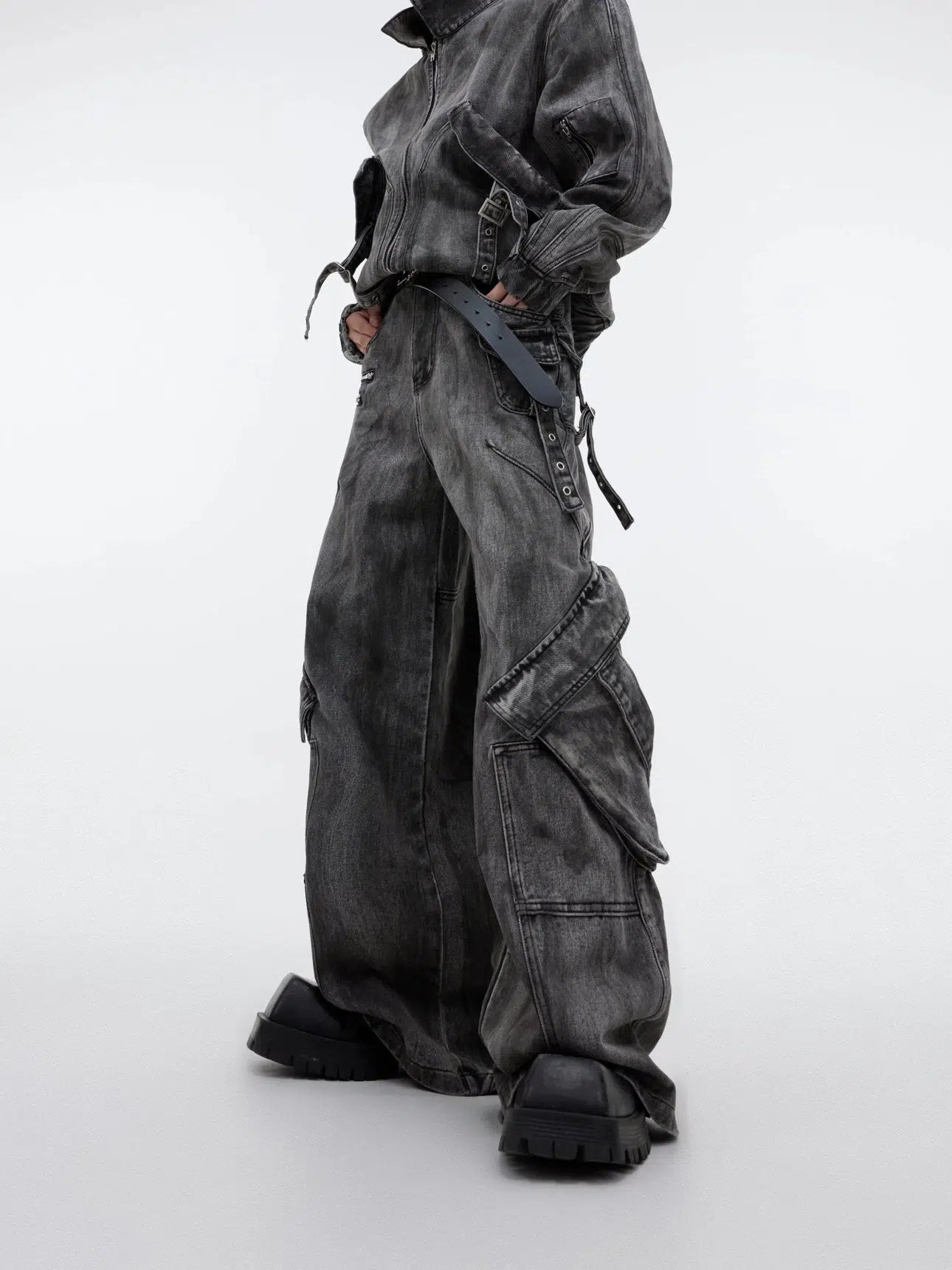 Distressed Zipper Denim Jacket Pants Set