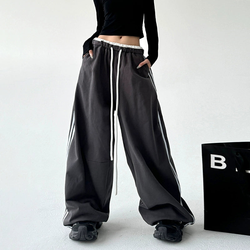 Wide-Leg Striped Drape Casual Pants