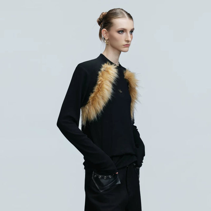 Furry High-Neck Slim Fit Pullover