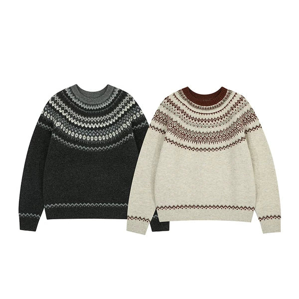 Pull en tricot à col rond en jacquard Fair Isle 