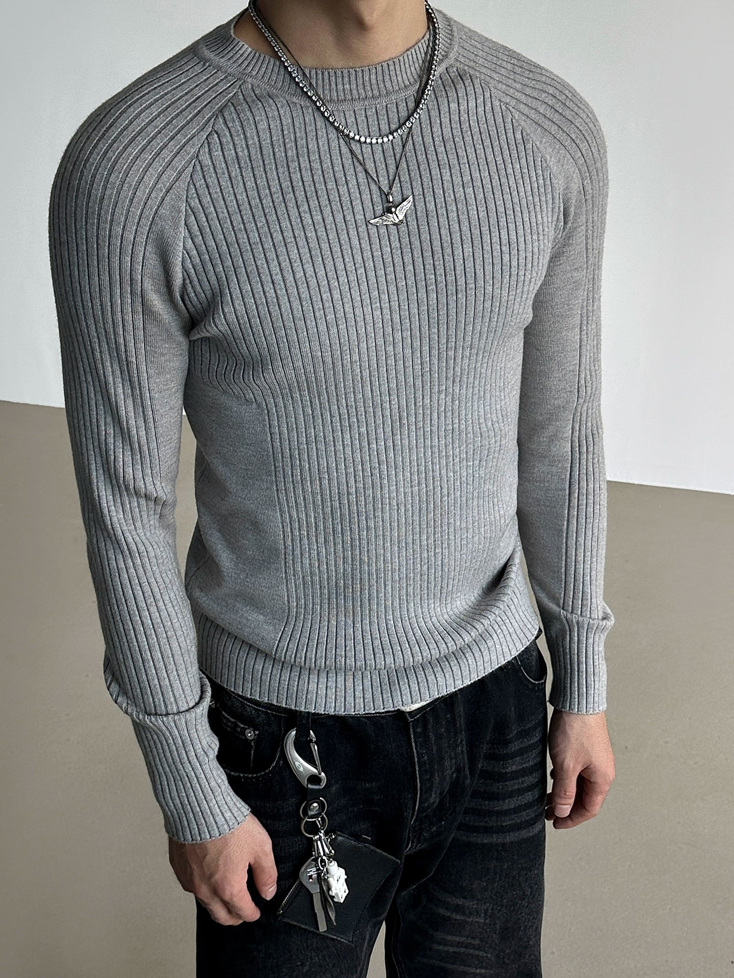 Çizgili Ribanalı Triko Dar Kesim Kazak 