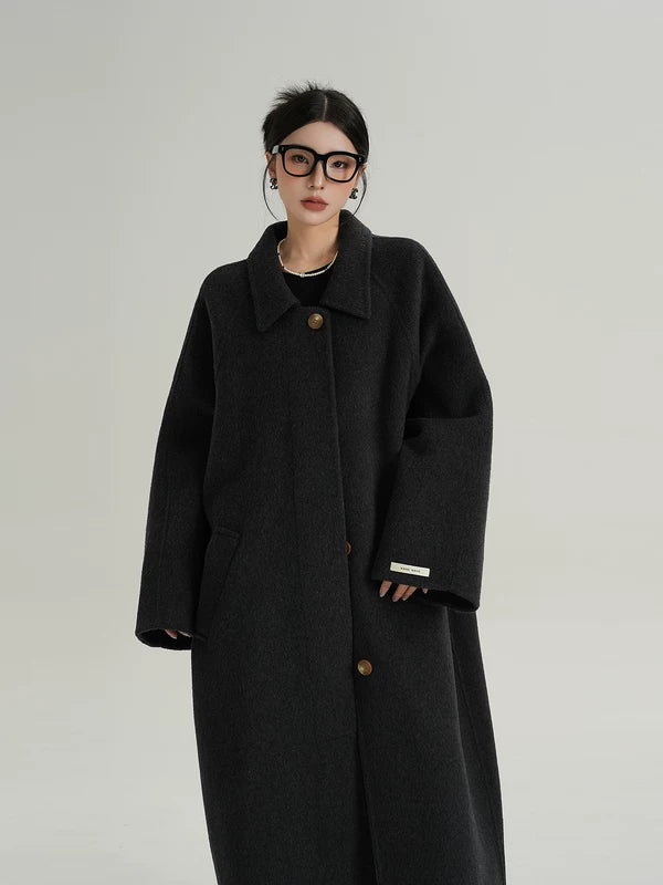 Long Wool Single-Breasted Oversized Coat