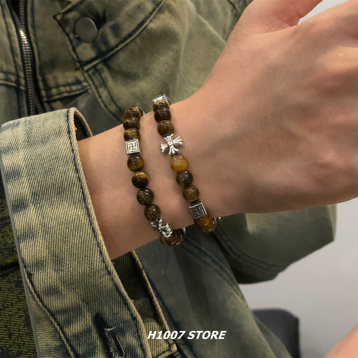 Tiger Eye Beaded Cross Bracelet