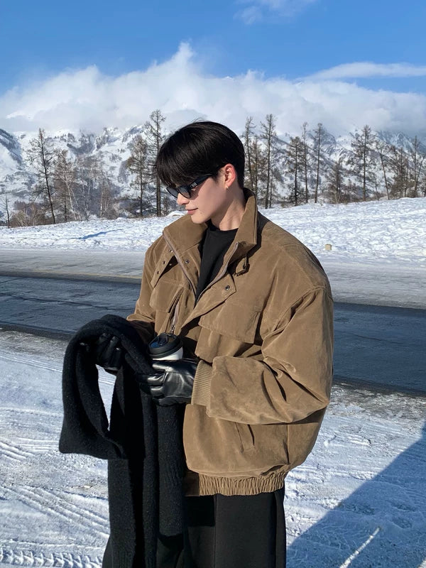 Corduroy Stand Collar Short Jacket