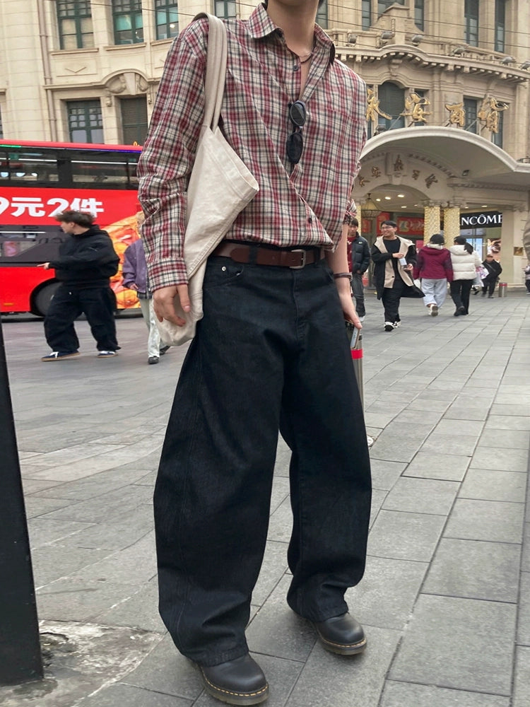 قميص كاجوال فضفاض بأكمام طويلة من قماش الكاروهات 