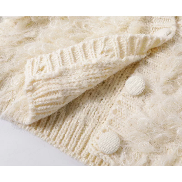 Cárdigan de botón frontal con escote en V de bucle difuso 