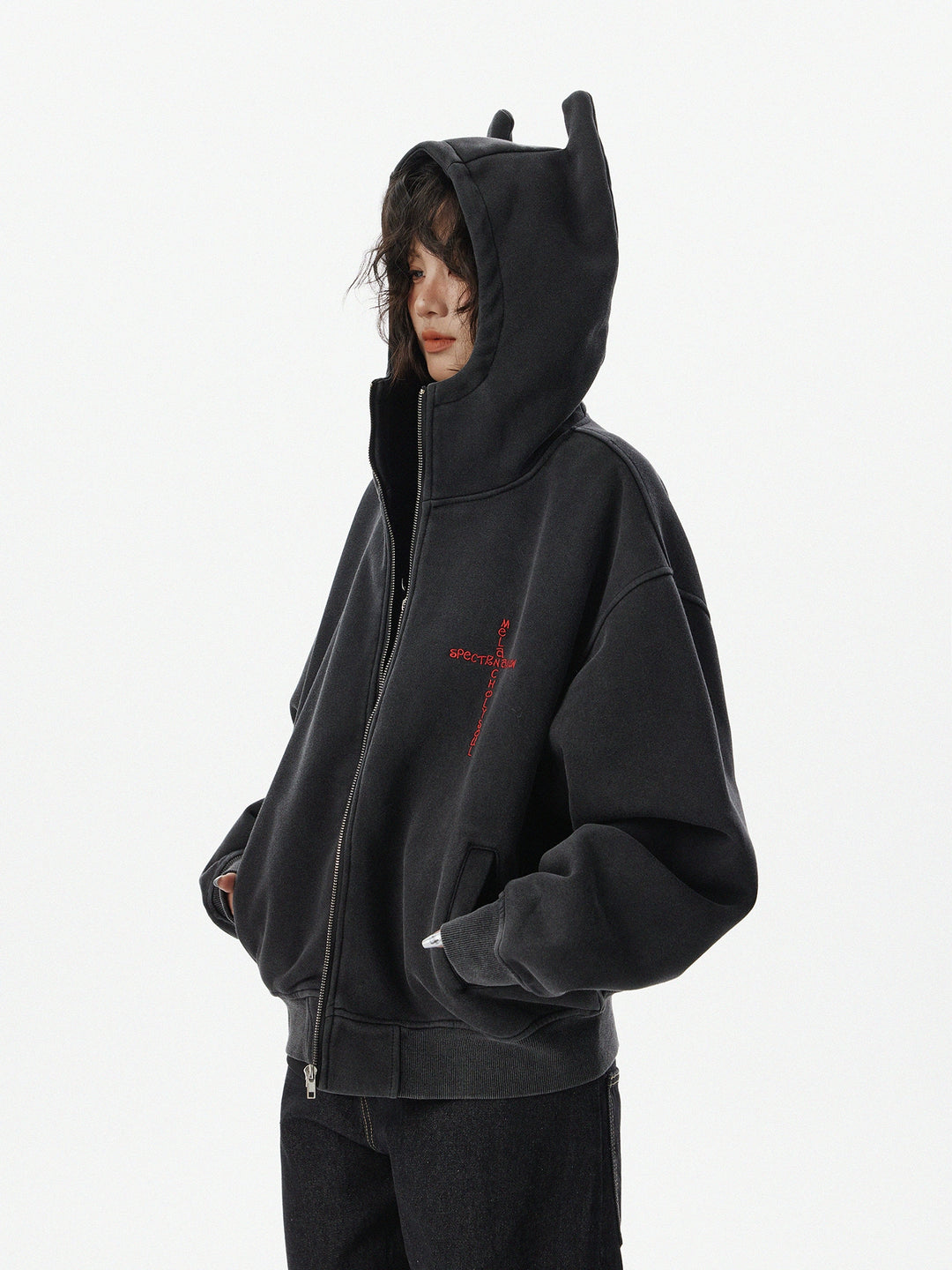 Vasket Djevel Horn Zip Up Hoodie 