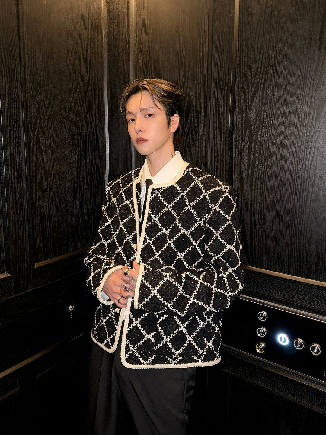 Diamant Sjekk Tweed Kort Jakke 