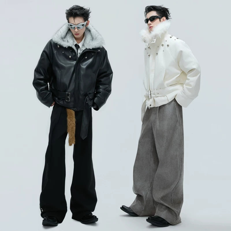 Faux Fur Collar Short Leather Jacket