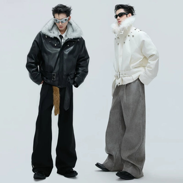 Faux Fur Collar Short Leather Jacket