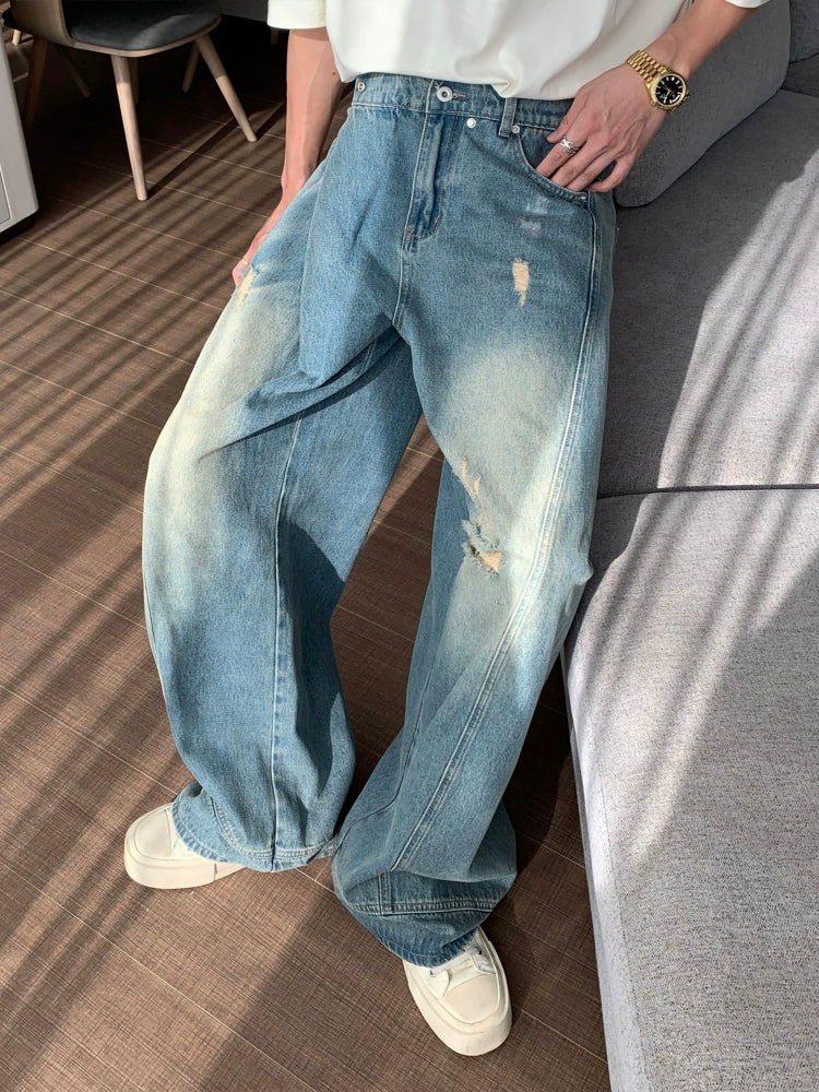 Loose Straight Fit Distressed Jeans