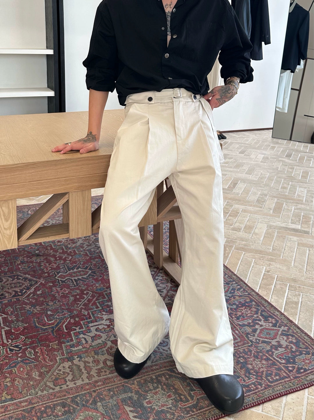 Pleated A-Line Wide Leg Pants