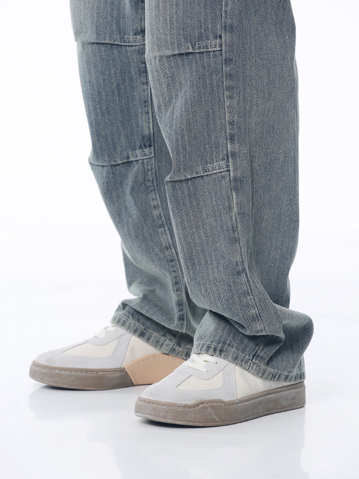 Lässige, gefaltete Jacquard-Hosen 