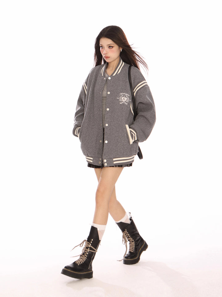 Retro Stand Collar Baseball Jacket