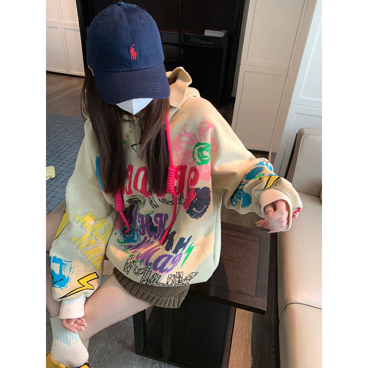 Graffiti Print Oversized Hooded Sweatshirt