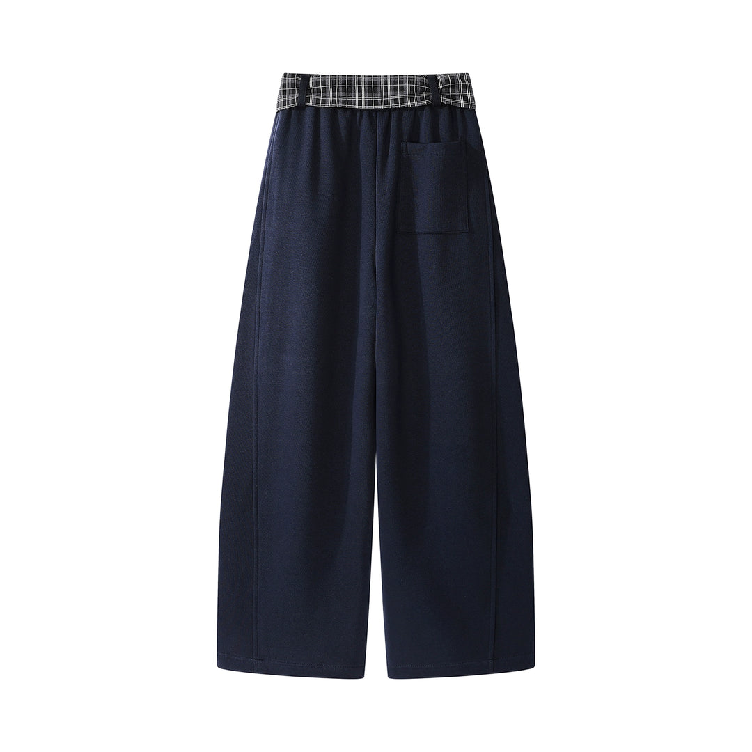 Wide-Leg Plaid Belt Casual Pants