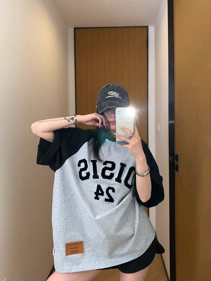Velvet Embroidery Oversized Short Sleeve Turtleneck