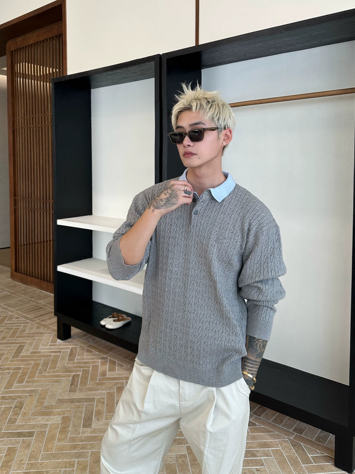 Contrast Collar Knit Polo Shirt
