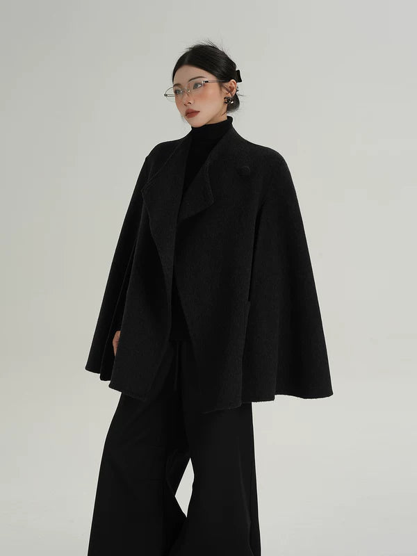 A-Line Wool Cape Coat for Women