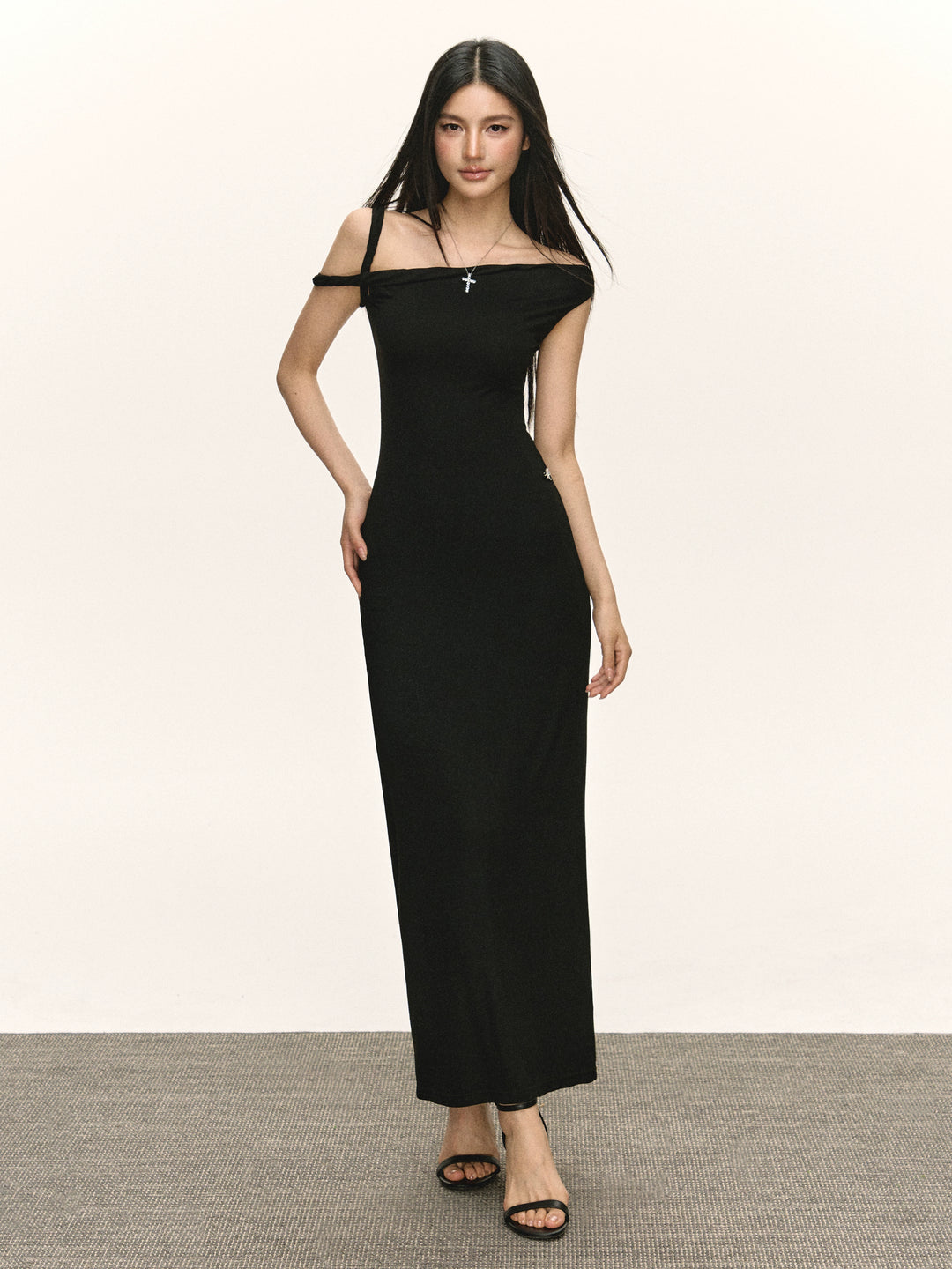 Retro Off-Shoulder Slim Long Dress