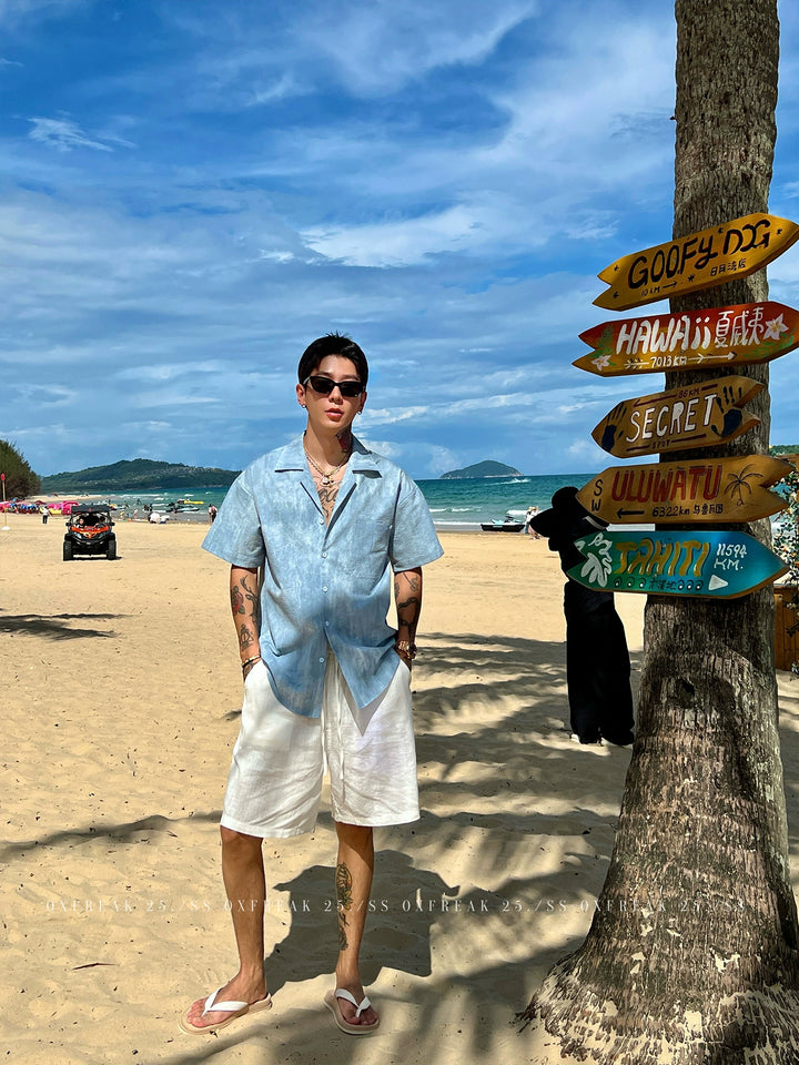 Wrinkled Texture Cuban Collar Short Sleeve Shirt