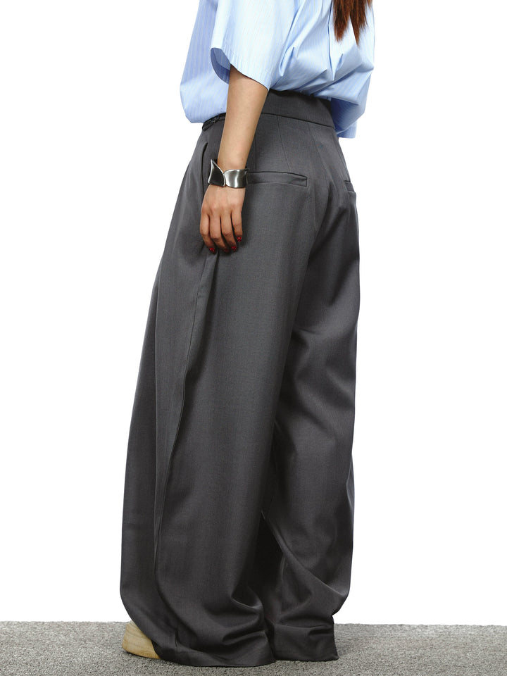 Pantaloni a gamba larga con vita alta plissettata 