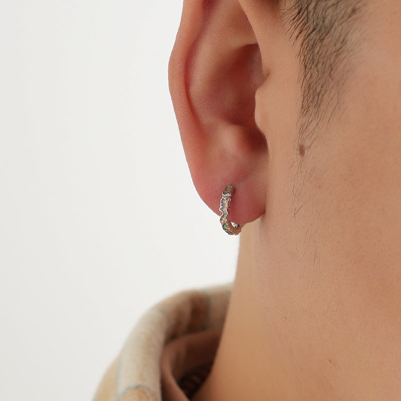 Sterling Silver Textured Hoop Earrings