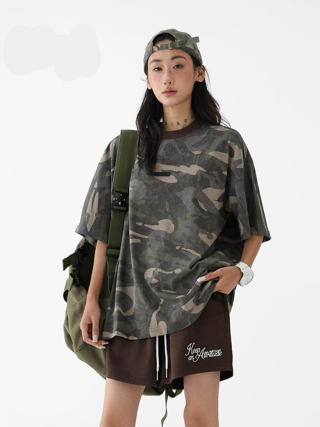 T-shirt à manches courtes ample camouflage 