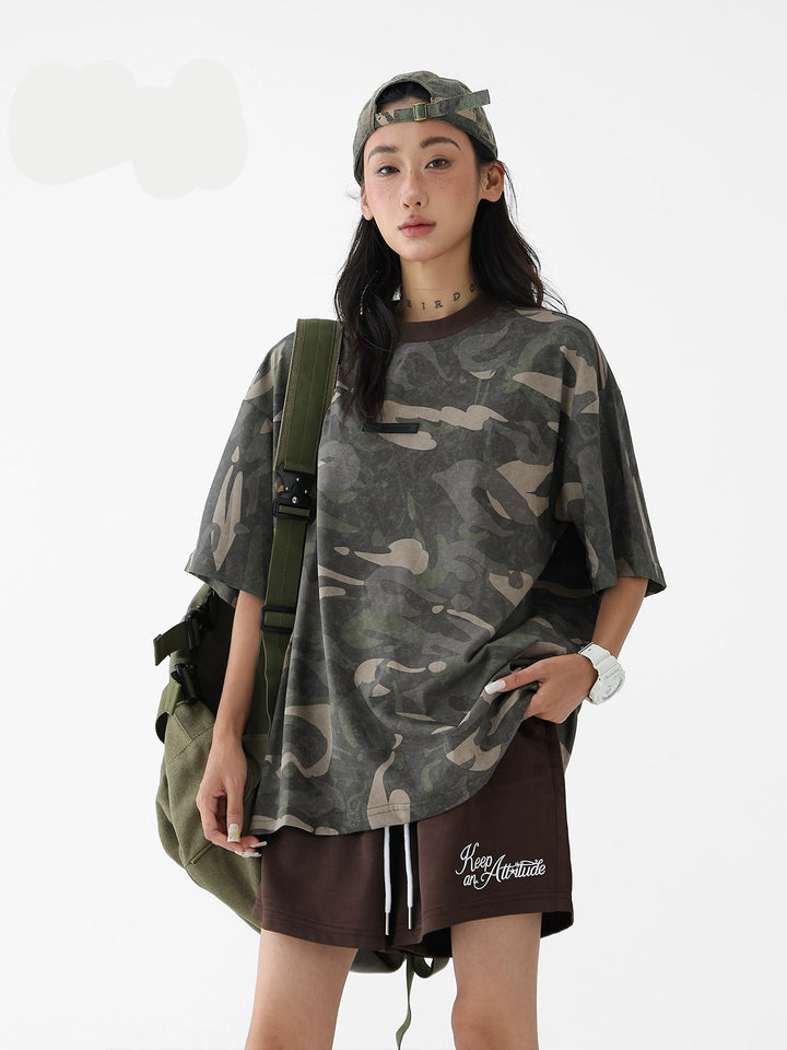 T-shirt à manches courtes ample camouflage 