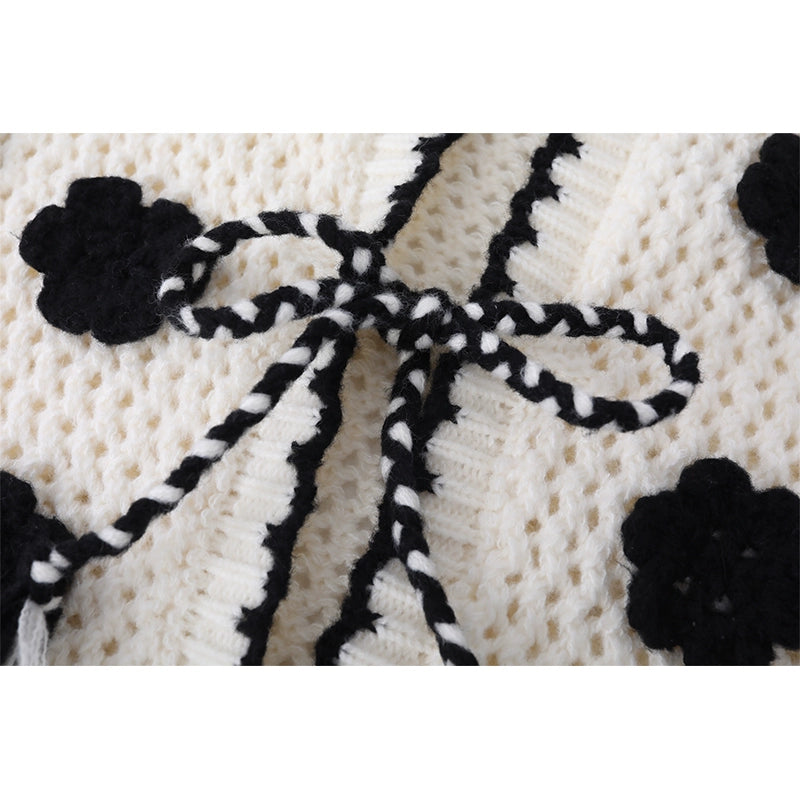 Wool Crochet Lace-up Knit Cardigan
