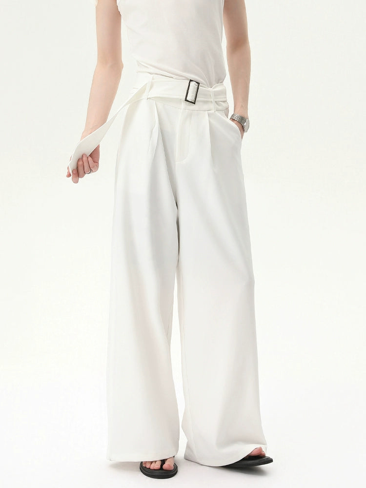 Detachable Belt Loose Straight Drape Pants