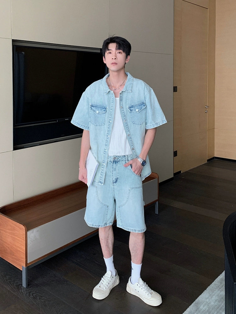 Denim Short Sleeve Shirt and Shorts