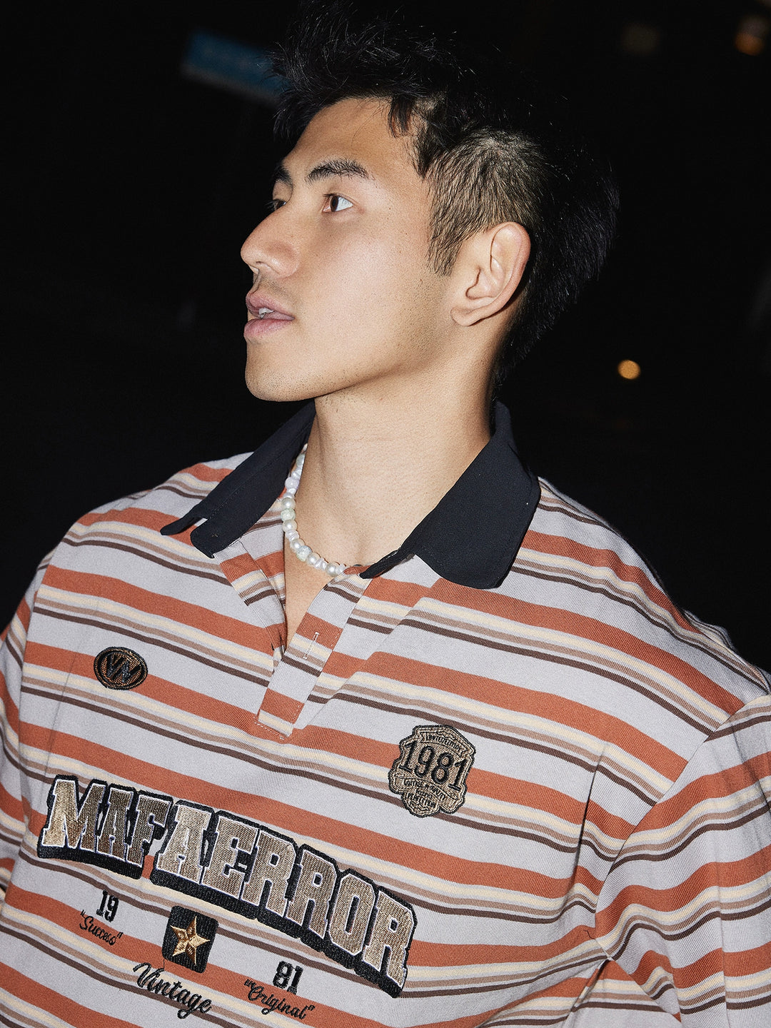 Vintage Style Striped Embroidered Polo Shirt
