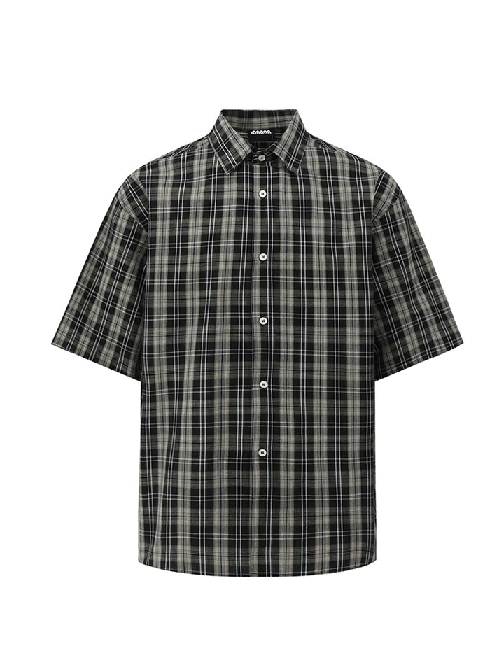 Plaid Short Sleeve Loose Fit Shirt