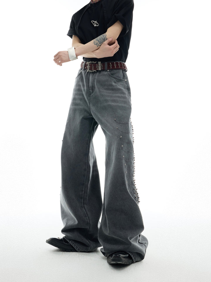 Metal Rivet Design Wide-Leg Pants
