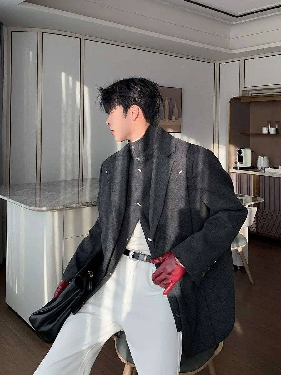 Woolen Blazer with Shoulder Pads