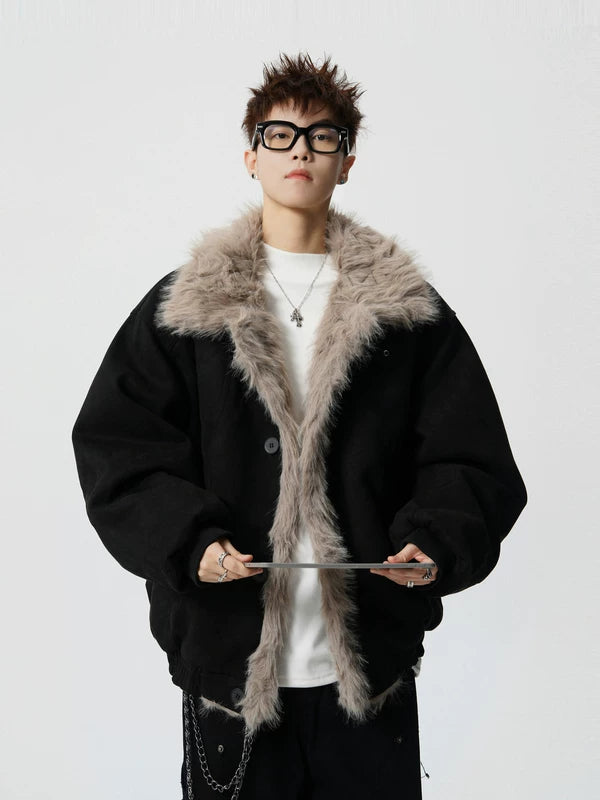 Chaqueta de invierno de ante con forro de piel sintética 