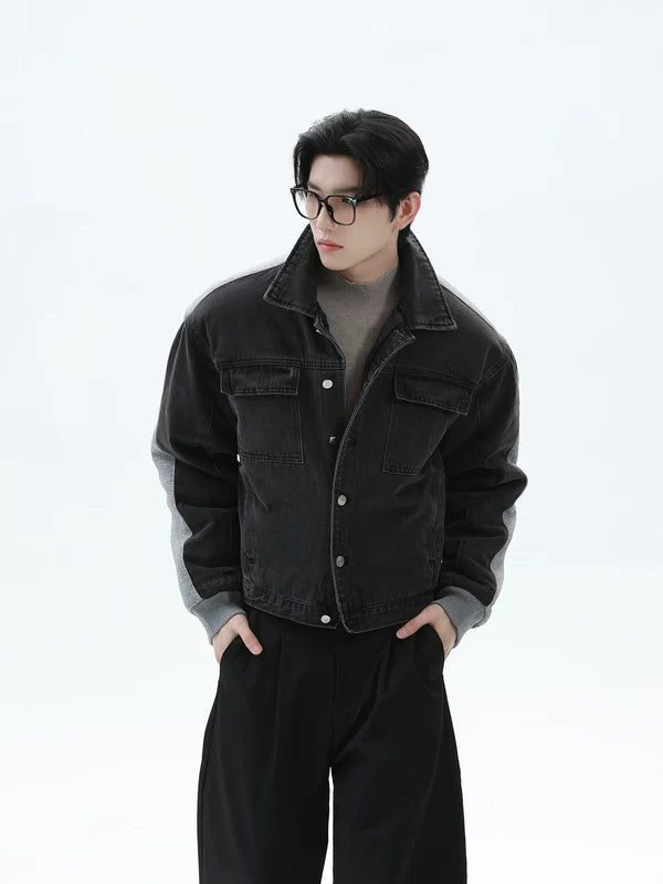 Пуховик из денима на зиму 