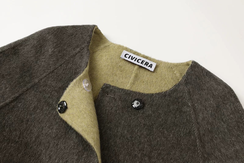 Double-Sided Wool Coat with Scarf