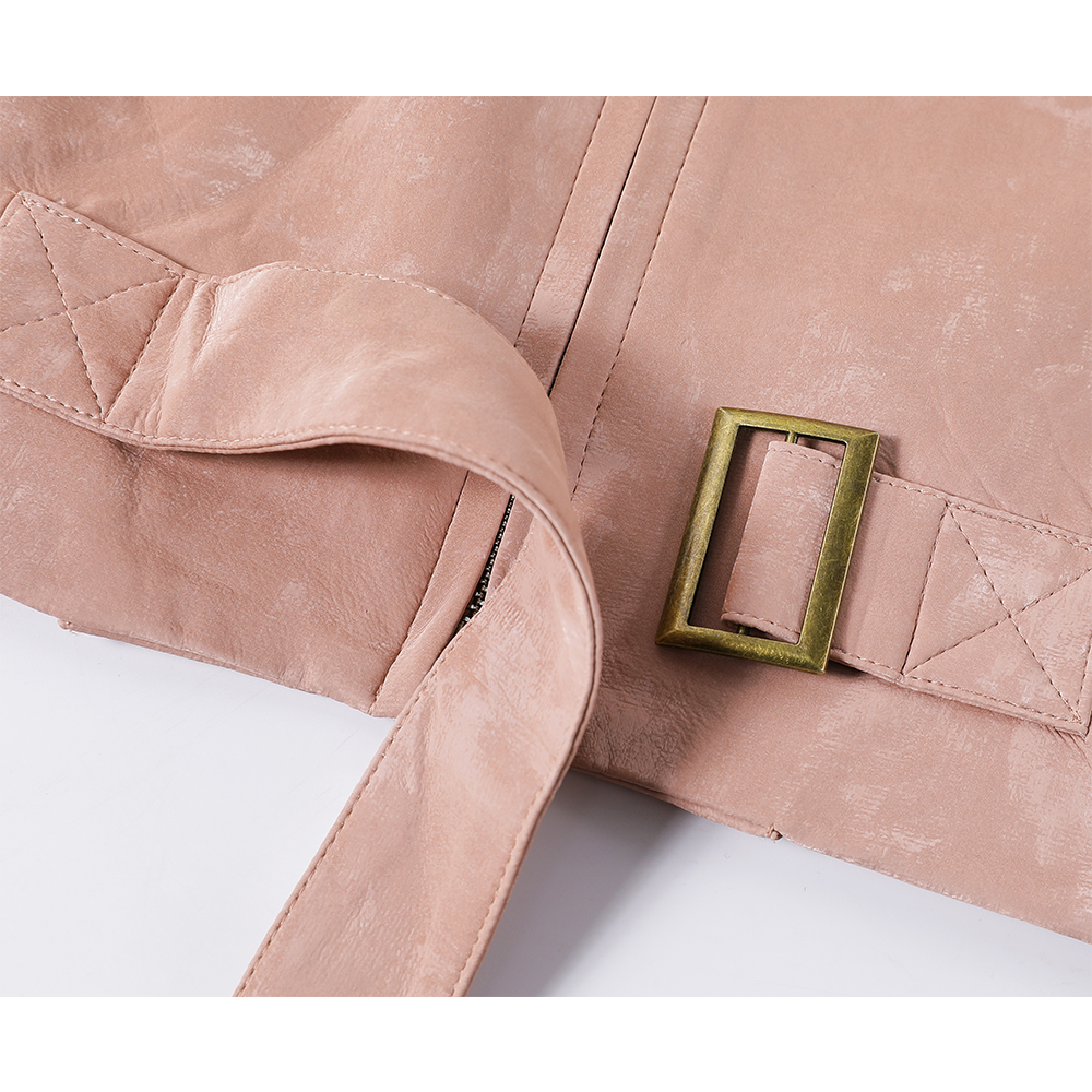 Faux Leather Short Belted Jacket