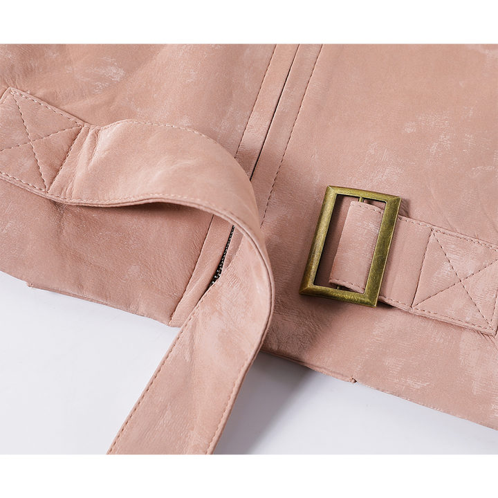 Faux Leather Short Belted Jacket