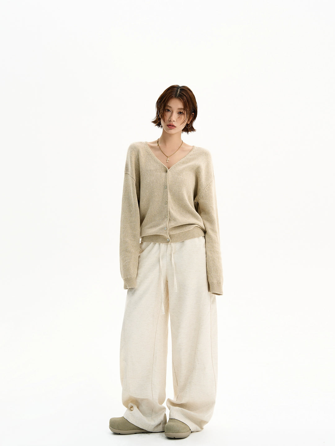 Leinen Strick V-Ausschnitt Cardigan Pullover 