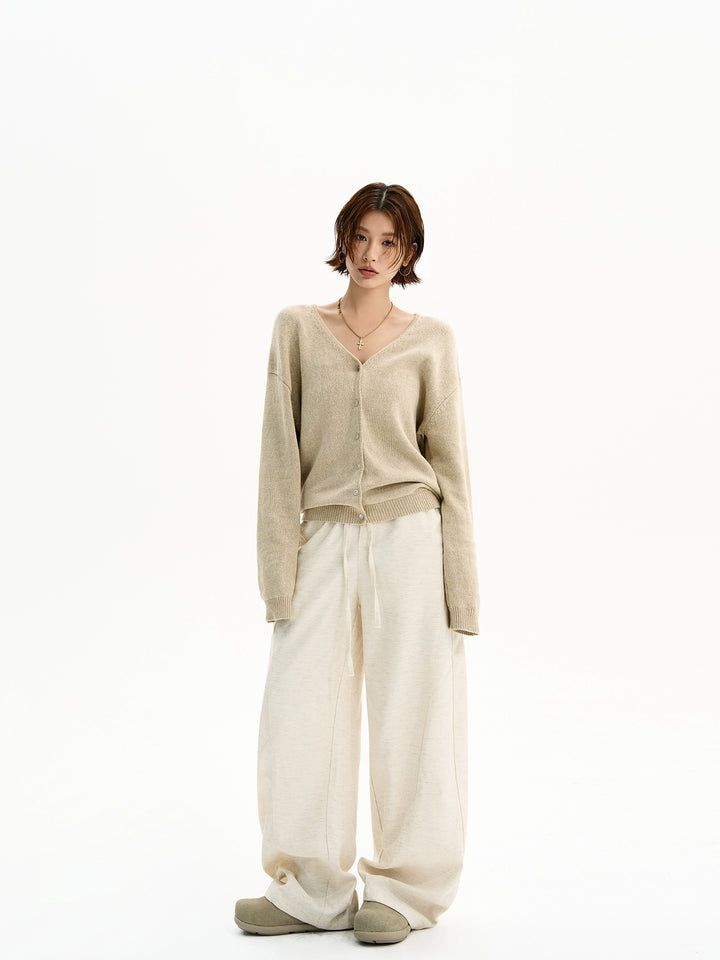 Leinen Strick V-Ausschnitt Cardigan Pullover 